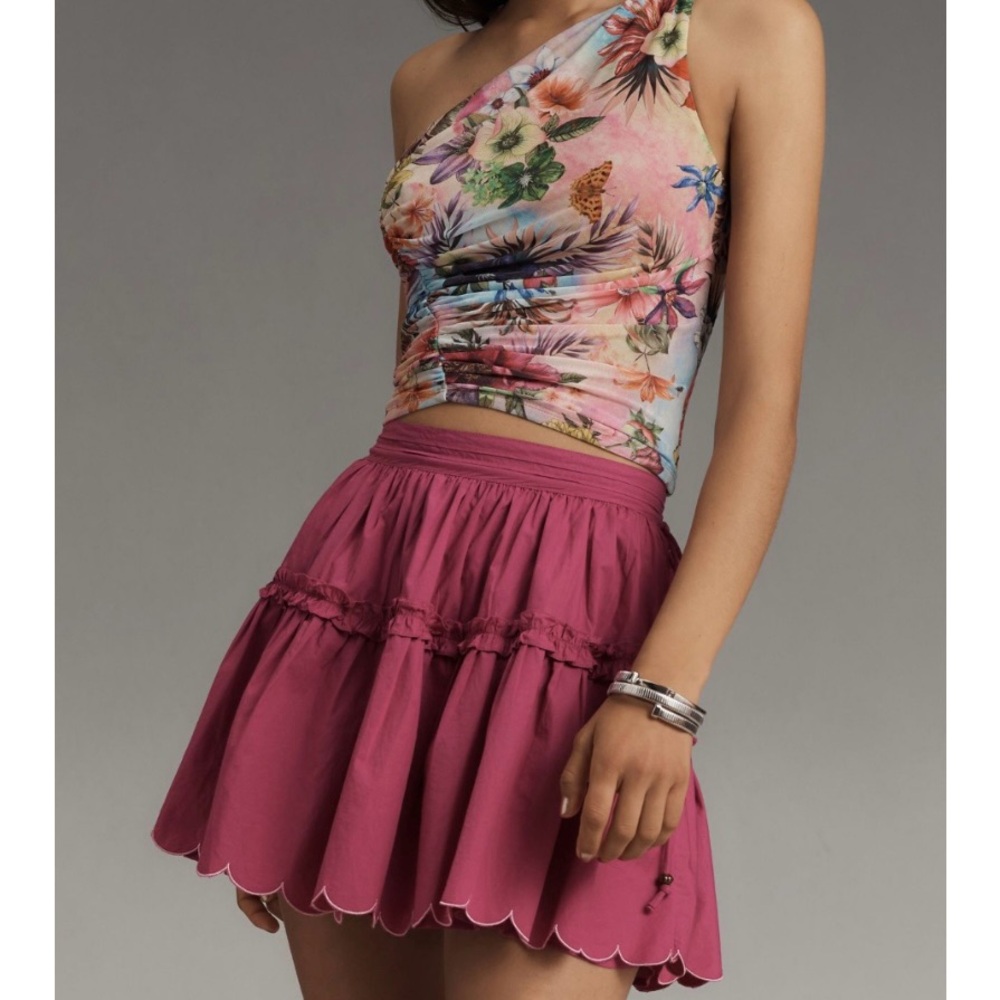 NWT Anthropologie Maeve tiered scallop mini skirt, size M